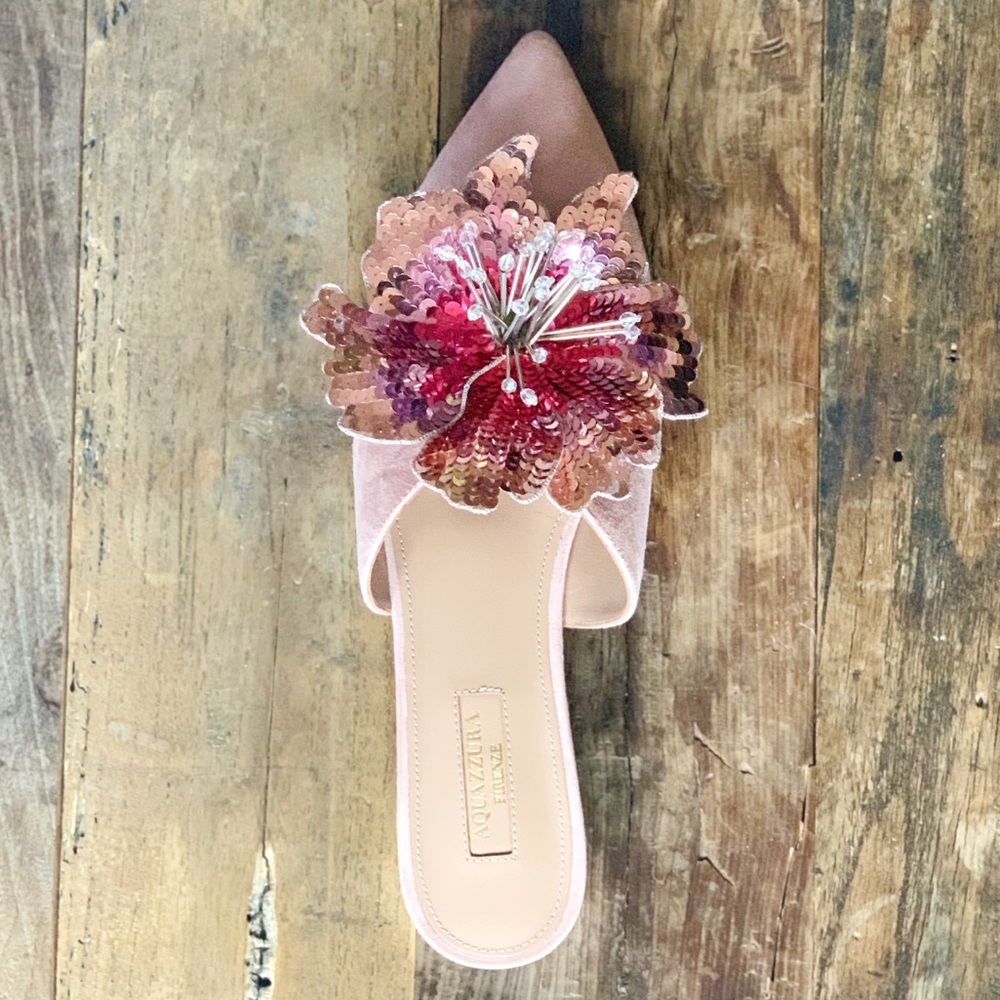 Aquazzura French Rose Disco Flower Suede Slippers - Picture 6 of 8